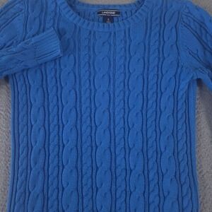 Lands End Sweater Womens Small Drifter Cotton Cable Knit Crewneck Long Sleeve